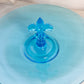 Vintage Fostoria Circular Blue Glass Fleur-de-lis Handle Tidbit Tray