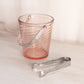 Vintage Fostoria Pink Glass Spiral Optic Ice Bucket with Tongs