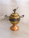 Vintage Gold Copper Silver Tone Metal Bird Finial Handled Lidded Dish
