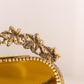 Vintage Ornate Gold Tone Angled Casket Jewelry Box with Amber Glass