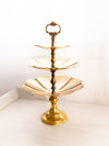 Gold Tone Brass 3-Tiered Serving Tray with Fancy Handle