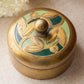 Vintage Gold Tone Lidded Dish w/ Green Details & Glass Insert