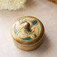 Vintage Gold Tone Lidded Dish w/ Green Details & Glass Insert