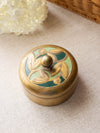 Vintage Gold Tone Lidded Dish w/ Green Details & Glass Insert