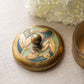 Vintage Gold Tone Lidded Dish w/ Green Details & Glass Insert