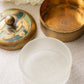 Vintage Gold Tone Lidded Dish w/ Green Details & Glass Insert