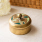 Vintage Gold Tone Lidded Dish w/ Green Details & Glass Insert