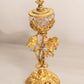 Vintage Gold Tone Metal & Clear Glass Floral Lidded Small Ornate Dish