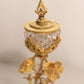 Vintage Gold Tone Metal & Clear Glass Floral Lidded Small Ornate Dish