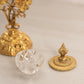 Vintage Gold Tone Metal & Clear Glass Floral Lidded Small Ornate Dish