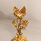 Vintage Gold Tone Metal & Clear Glass Floral Lidded Small Ornate Dish