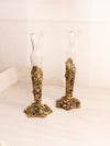 Vintage Gold Tone Metal Floral Bud Vase with Clear Glass Insert