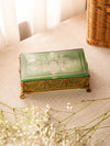 Vintage Green & Clear Glass Rectangular Gold Detail Lidded Box
