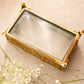Vintage Green & Clear Glass Rectangular Gold Detail Lidded Box