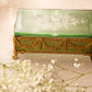 Vintage Green & Clear Glass Rectangular Gold Detail Lidded Box