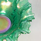 Vintage Green Iridescent Fenton Glass Wildflower Ruffled Bowl