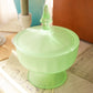 Vintage Green Frosted Glass Lidded Footed Dish with Finial