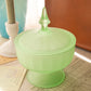 Vintage Green Frosted Glass Lidded Footed Dish with Finial