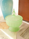 Vintage Green Frosted Glass Lidded Footed Dish with Finial
