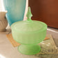 Vintage Green Frosted Glass Lidded Footed Dish with Finial