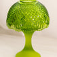 Vintage Green Glass Fairy Lamp with Diamond Designs and Satin Base