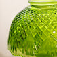 Vintage Green Glass Fairy Lamp with Diamond Designs and Satin Base
