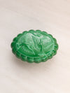 Vintage Green Slag Glass Lidded Dish with Bird Designs