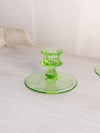 Vintage Green Uranium Glass Candleholder w/ Circular Base (Glows)