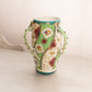 Vintage Green & White Ceramic Floral Vase with 3 Handles