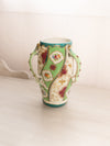 Vintage Green & White Ceramic Floral Vase with 3 Handles