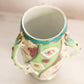 Vintage Green & White Ceramic Floral Vase with 3 Handles