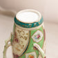 Vintage Green & White Ceramic Floral Vase with 3 Handles