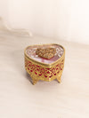 Vintage Heart Shaped Gold Tone Metal Casket Box with Ornate Details