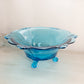 Vintage Heavy Fancy Blue Glass 3-Toed Bowl
