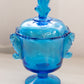 Vintage Heisey By Imperial Blue Glass Footed Lidded Seahorse Dish