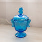 Vintage Heisey By Imperial Blue Glass Footed Lidded Seahorse Dish