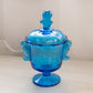 Vintage Heisey By Imperial Blue Glass Footed Lidded Seahorse Dish