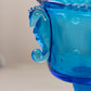 Vintage Heisey By Imperial Blue Glass Footed Lidded Seahorse Dish