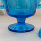 Vintage Heisey By Imperial Blue Glass Footed Lidded Seahorse Dish