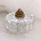 Vintage Heisey Clear Glass Lidded Divided Dish with Gold Tone Finial