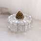 Vintage Heisey Clear Glass Lidded Divided Dish with Gold Tone Finial