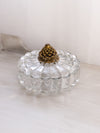 Vintage Heisey Clear Glass Lidded Divided Dish with Gold Tone Finial