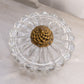 Vintage Heisey Clear Glass Lidded Divided Dish with Gold Tone Finial