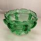 Vintage Herringbone Buttress Green Glass Footed Bowl