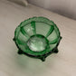 Vintage Herringbone Buttress Green Glass Footed Bowl