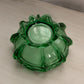 Vintage Herringbone Buttress Green Glass Footed Bowl