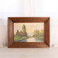 Vintage House Along River Painting in Wood Frame