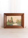 Vintage House Along River Painting in Wood Frame