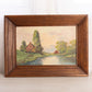 Vintage House Along River Painting in Wood Frame