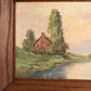 Vintage House Along River Painting in Wood Frame